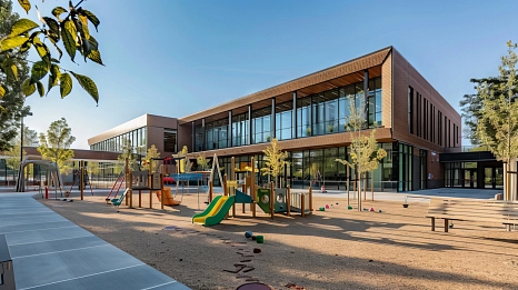 Spielplatz vor Schulgebäude&nbsp;&copy;&nbsp;Adobe Stock