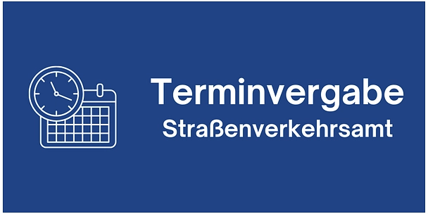 Text Terminvergabe Straßenverkehrsamt mit Grafik einer Uhr auf einem Kalenderblatt&nbsp;&copy;&nbsp;Landkreis Holzminden